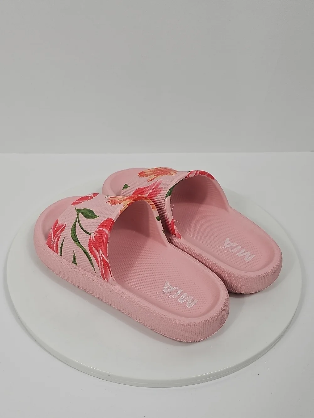 NIB MIA Little Lexa Girls 1 Pink Floral Pool Slide Sandals Cottagecore Tulip